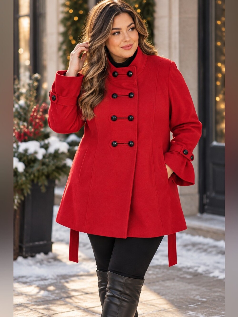 Novelti Red Wool Blend Plus Size Coat Statement Cuffs Size 22